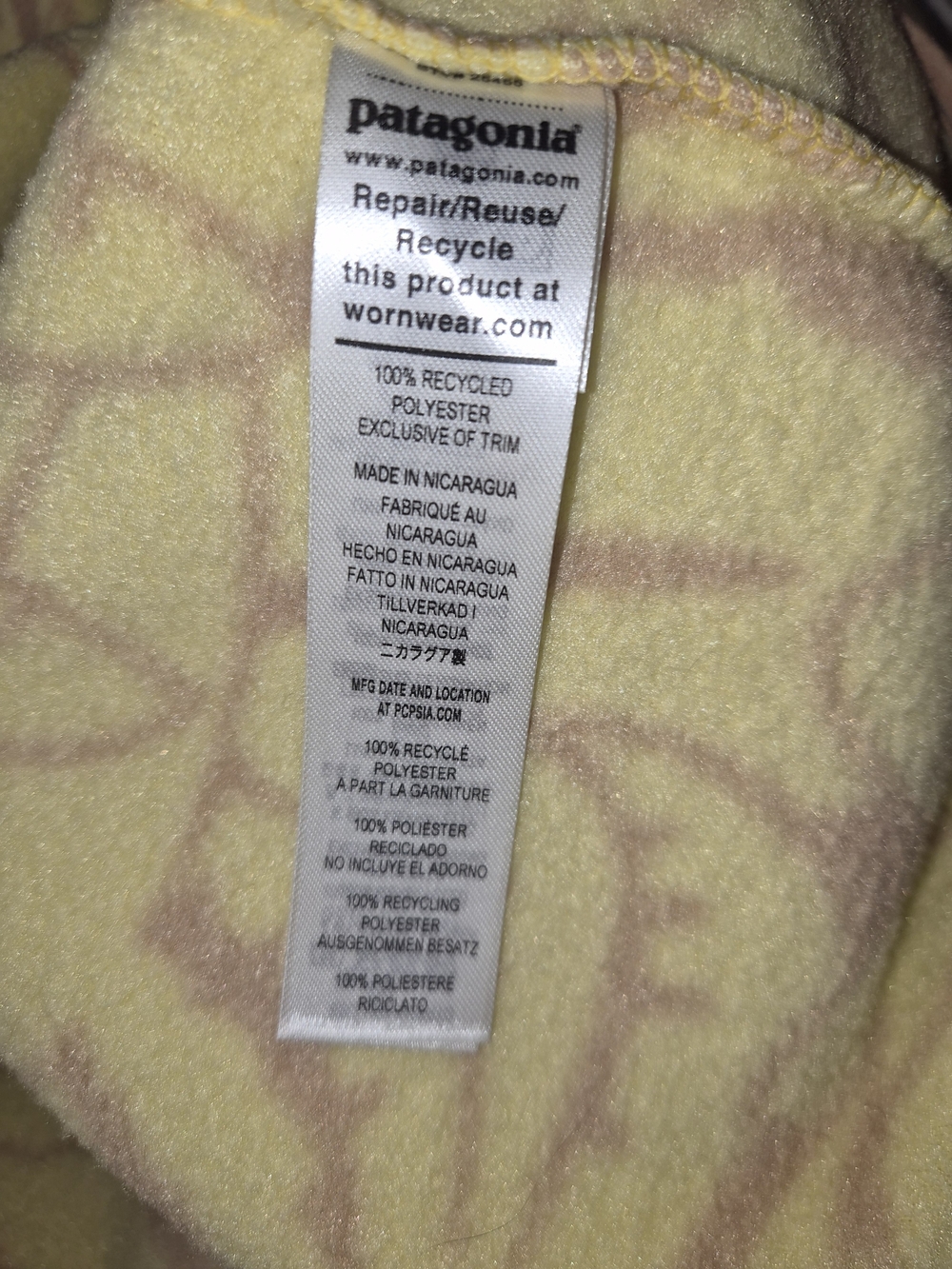 Patagonia Women's Pastel Yellow Tie-Dye Teddy Fleece Jacket